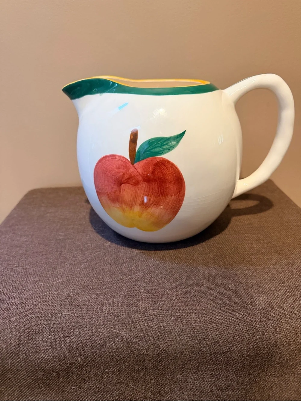 Hand-Painted Apple Ceramic Pitcher - White and Red